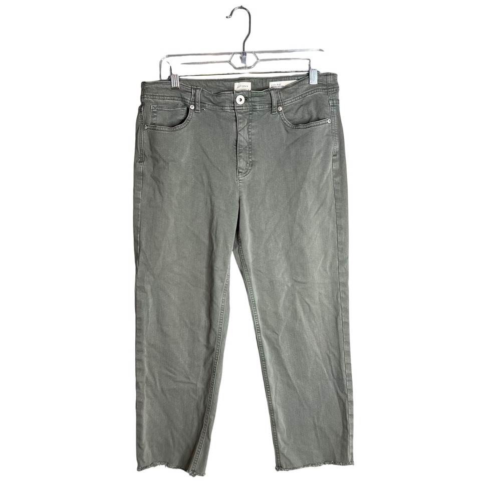 J. Jill High Rise Straight Leg Crop Jeans Sz 12P Raw Hem Cotton Sage Green